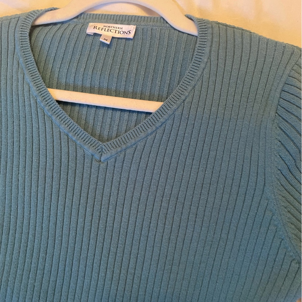 Northern Reflections 100% cotton | Blue Ribbed Women's Sweater - Picture 2 of 5